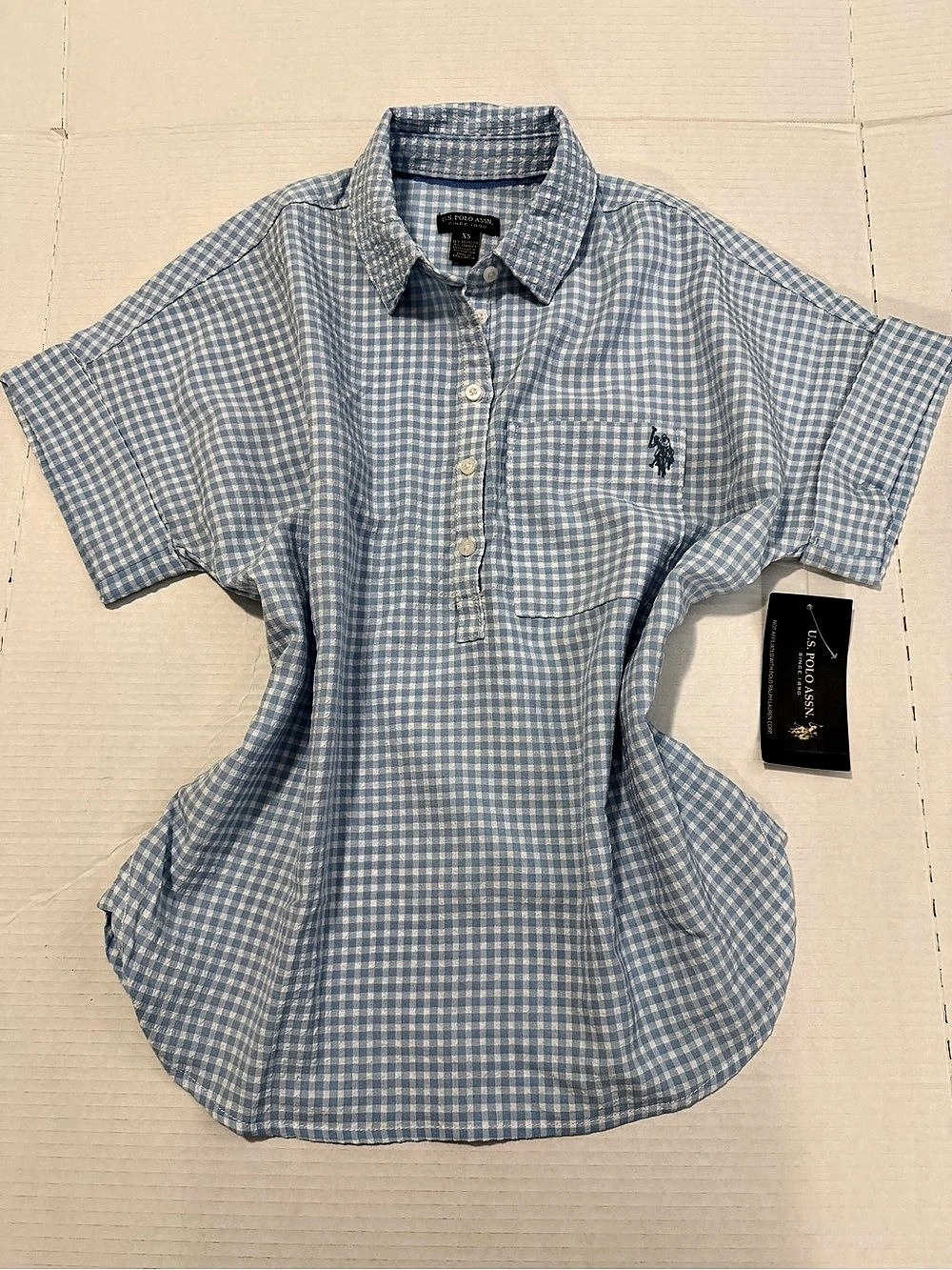 U.S. Polo Assn. Blue Gingham Shirt XS NWT